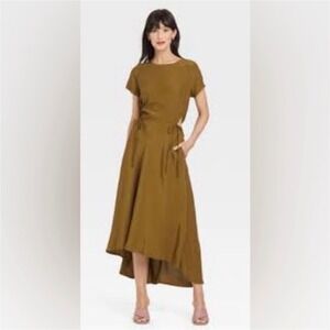 A26 A New Day Brown Midi DressLightweight Cutout asymmetrical‎ HemTie Back Sz M